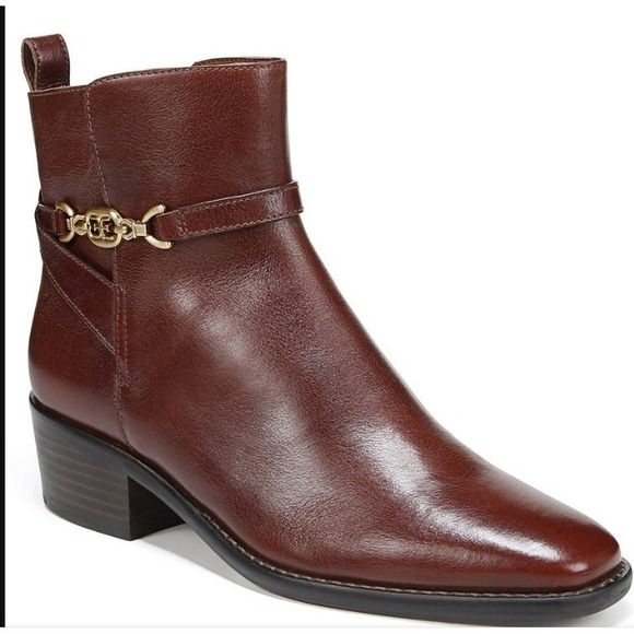 Sam Edelman Brawley Ankle Boots Leather Gold Logo Burgundy Brown Women's 9.5 NEW - Picture 1 of 9